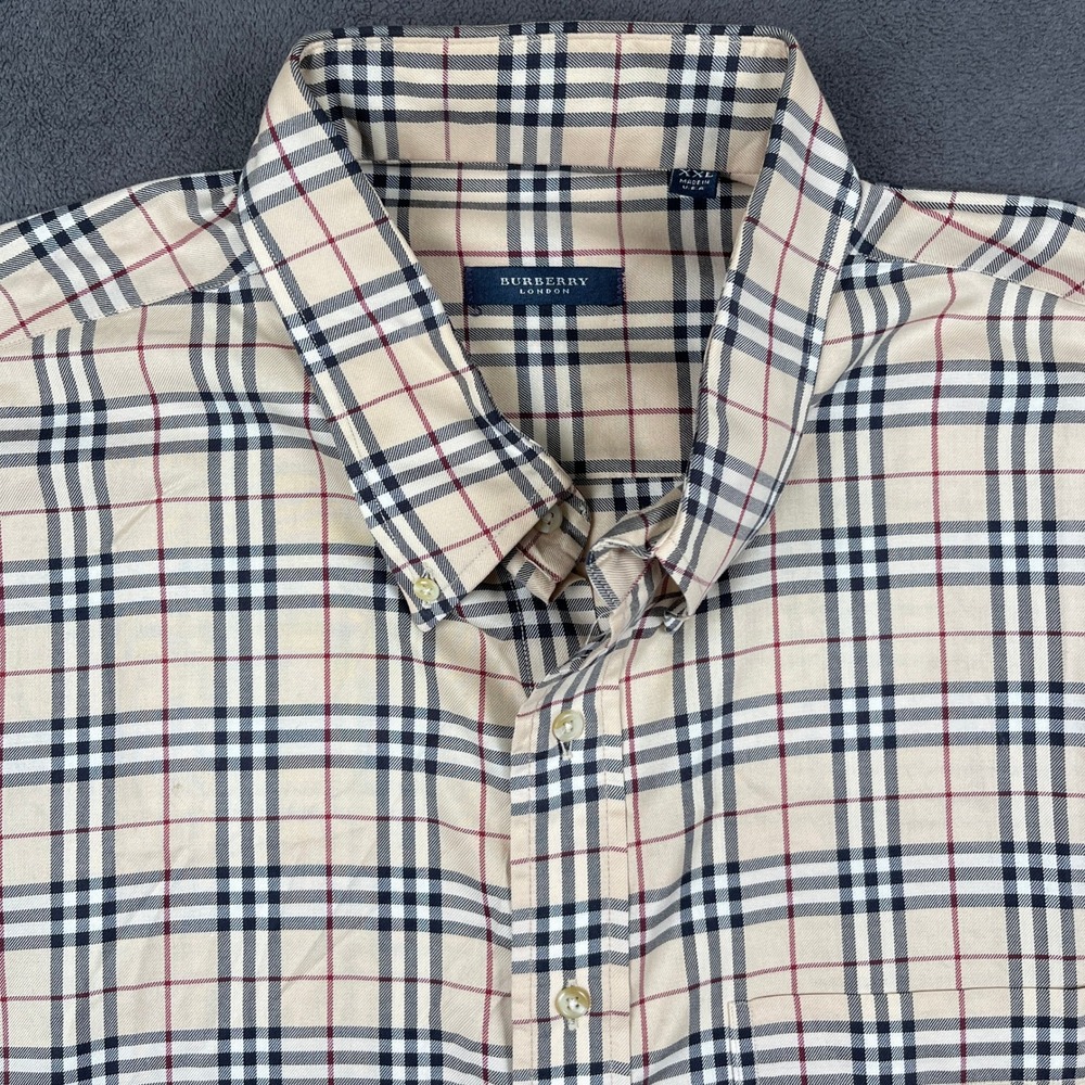 Burberry London Shirt Mens XXL Beige Nova Check Plaid Long Sleeve Button Up USA